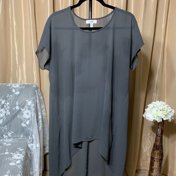 meraki Tops - Meraki Sheer Charcoal Black High-Lo Blouse